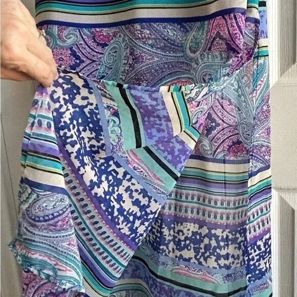 Umgee Maxi Multicolor Purple Paisley Stripes Beach Double lined Coastal Dress M - Picture 4 of 7